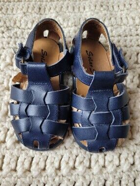 SOLAR SOLES LEATHER FISHERMAN SANDALS "SKIPPER" NAVY STRAP LITTLE KIDS 4 M